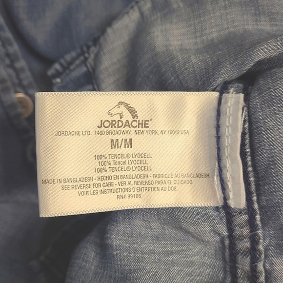 JORDACHE WOMENS BLUE DENIM CHAMBRAY BUTTON DOWN SHIRT DARK WASH FADED MEDIUM - Picture 8 of 9